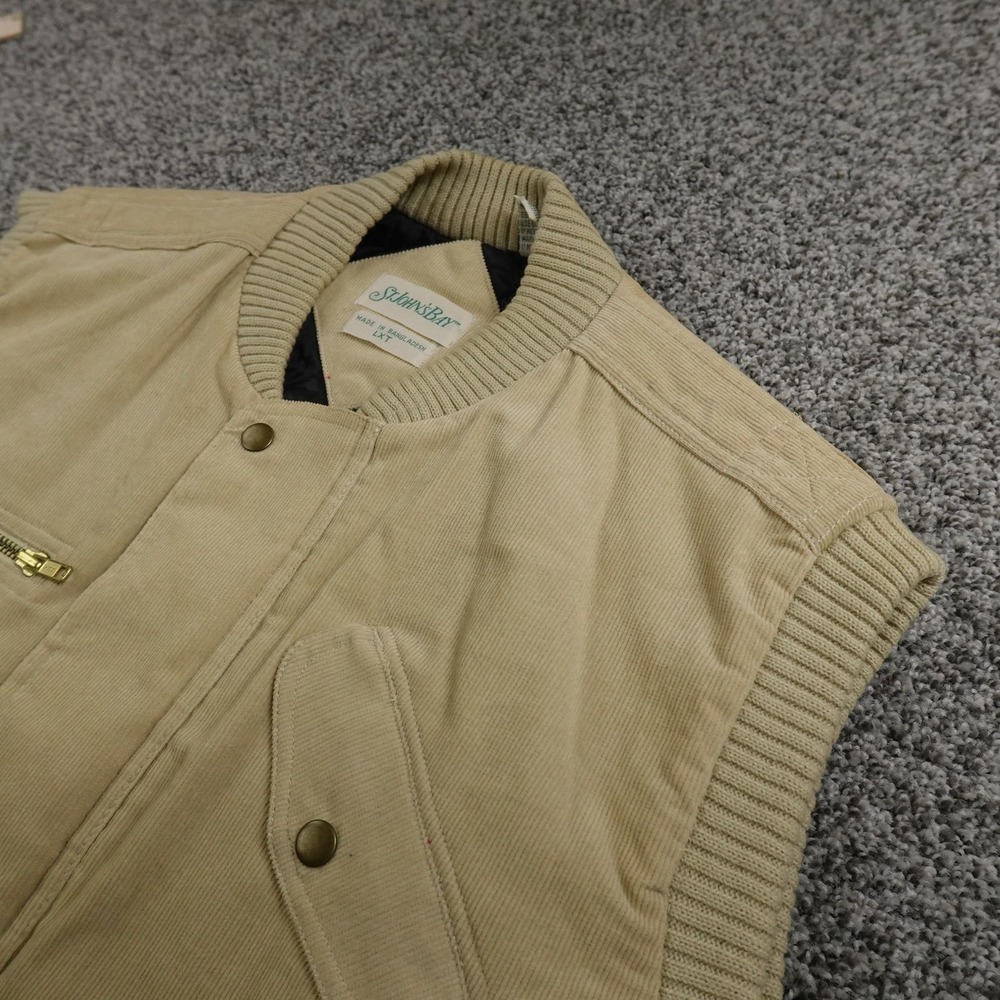 VTG St Johns Bay Vest Mens LT Beige Corduroy Sleeveless‎ Bomber Full Zip Outdoor